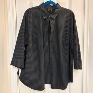 Worthington Women’s Black & White Pinstripe Button Down 3/4 Sleeve Blouse